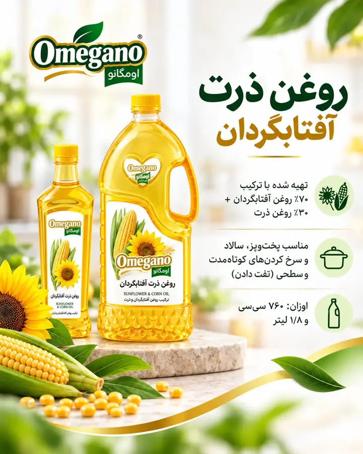 روغن ذرت  آفتابگردان  اومگانو
