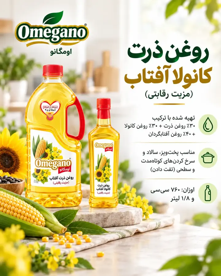 روغن ذرت، کانولا و آفتابگردان اومگانو